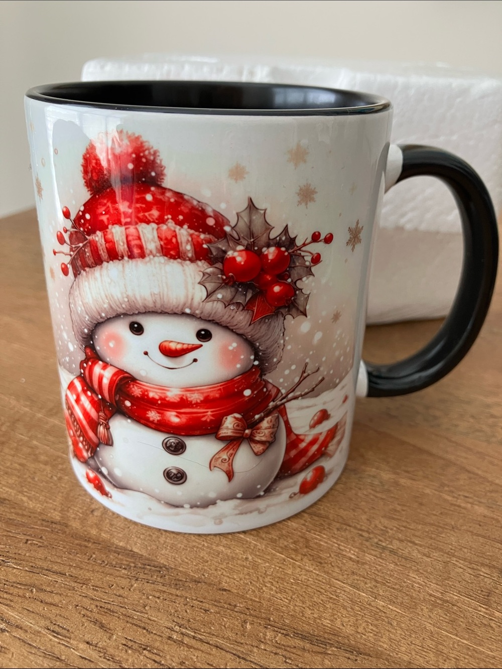Festive Snowman Holiday Mug in Red & White